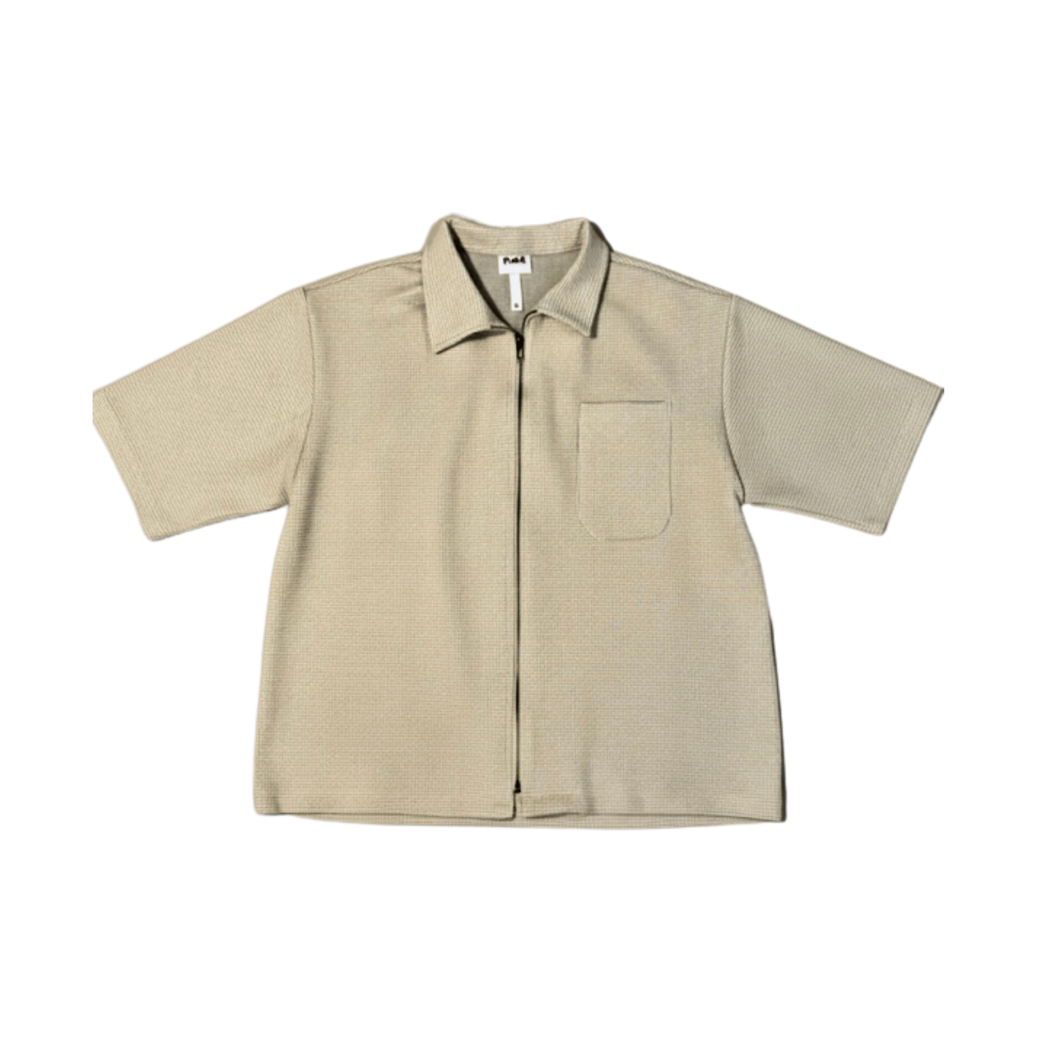 P.44 Beige & White Plaid Classic Houndstooth Boxy Zipped Cropped Polo