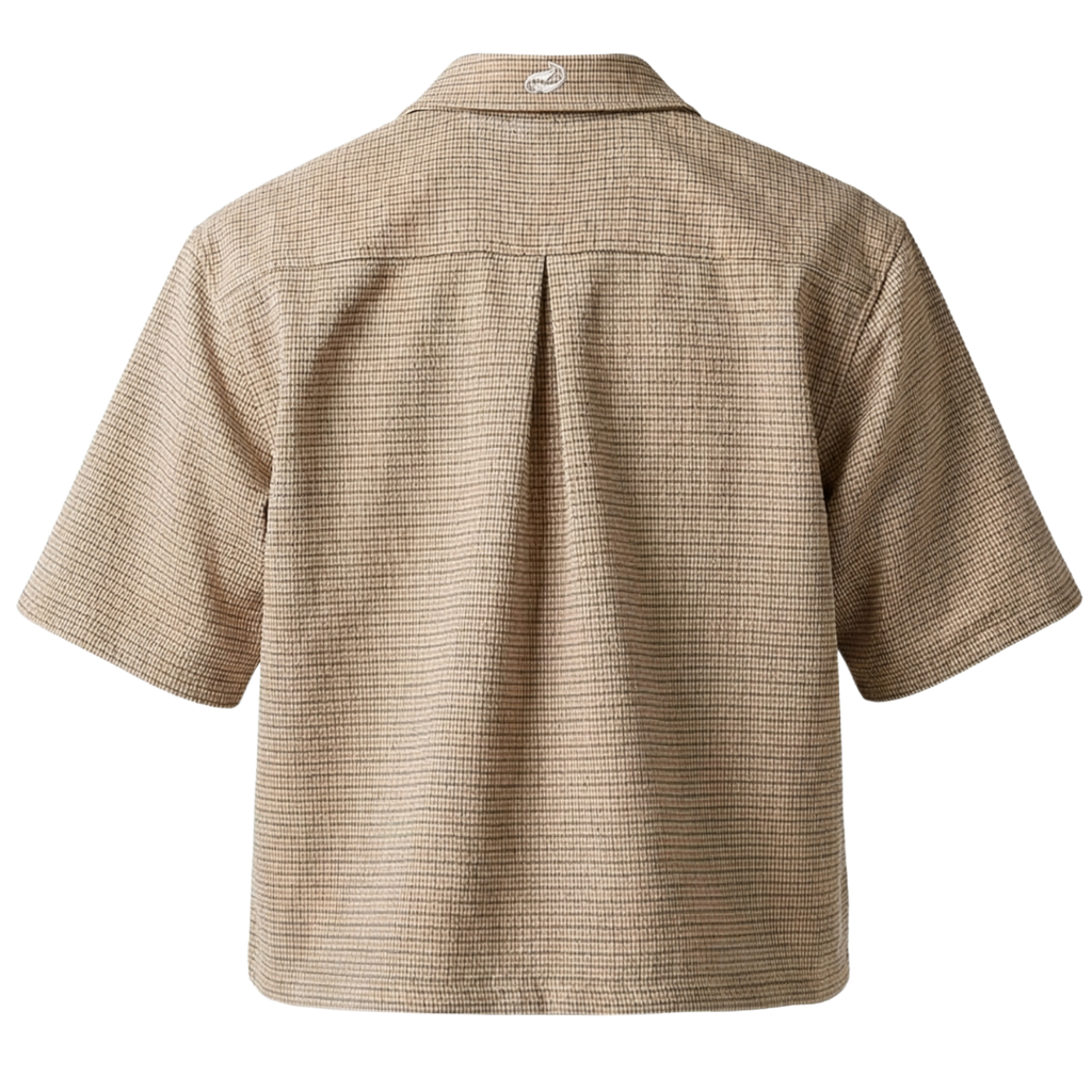 P.44 Red & Tan Plaid Classic Houndstooth Boxy Zipped Cropped Polo