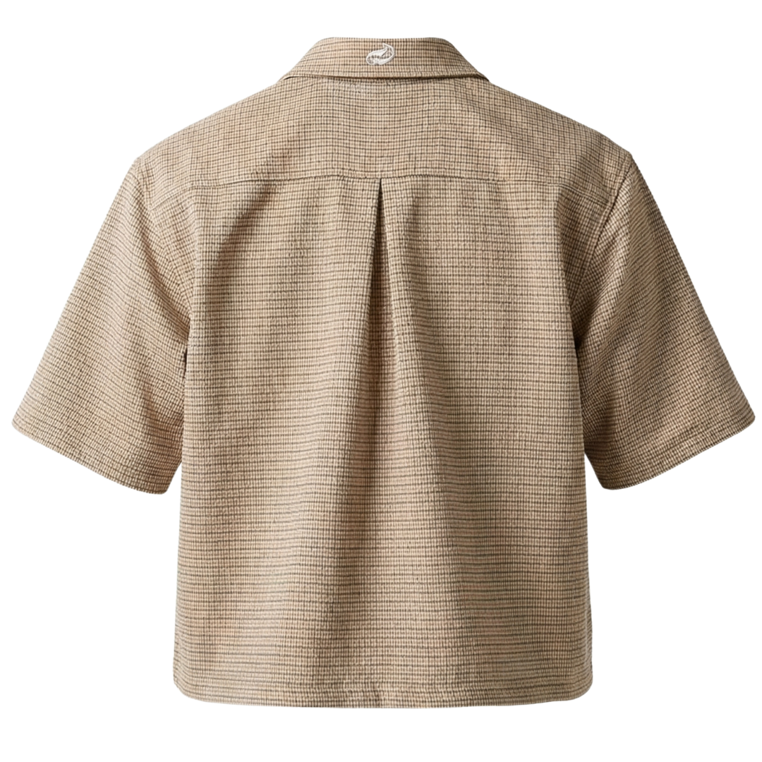 P.44 Red & Tan Plaid Classic Houndstooth Boxy Zipped Cropped Polo