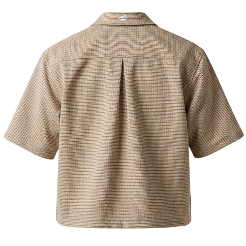 P.44 Red & Tan Plaid Classic Houndstooth Boxy Zipped Cropped Polo