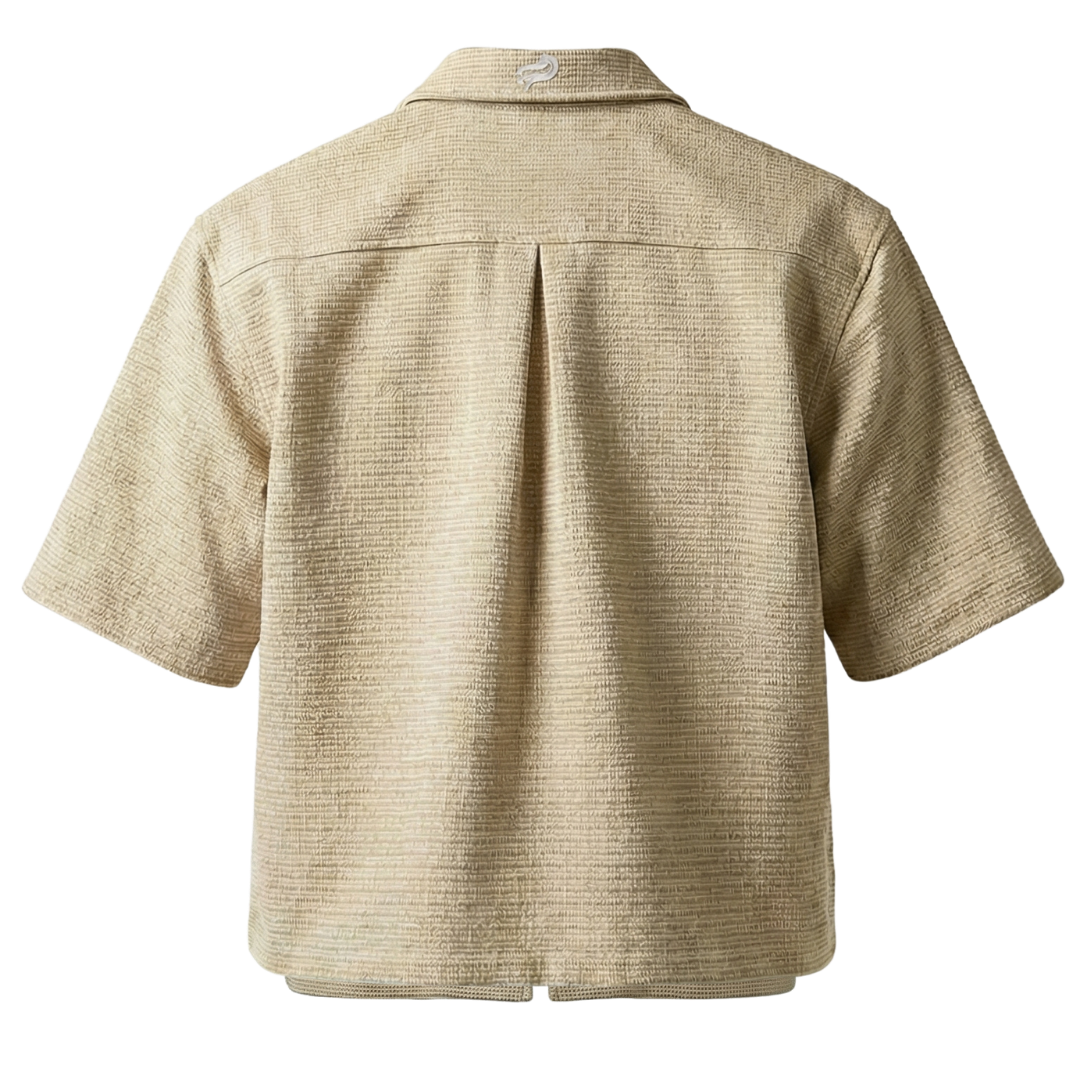 P.44 Beige & White Plaid Classic Houndstooth Boxy Zipped Cropped Polo