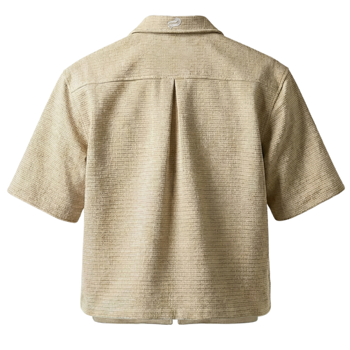 P.44 Beige & White Plaid Classic Houndstooth Boxy Zipped Cropped Polo