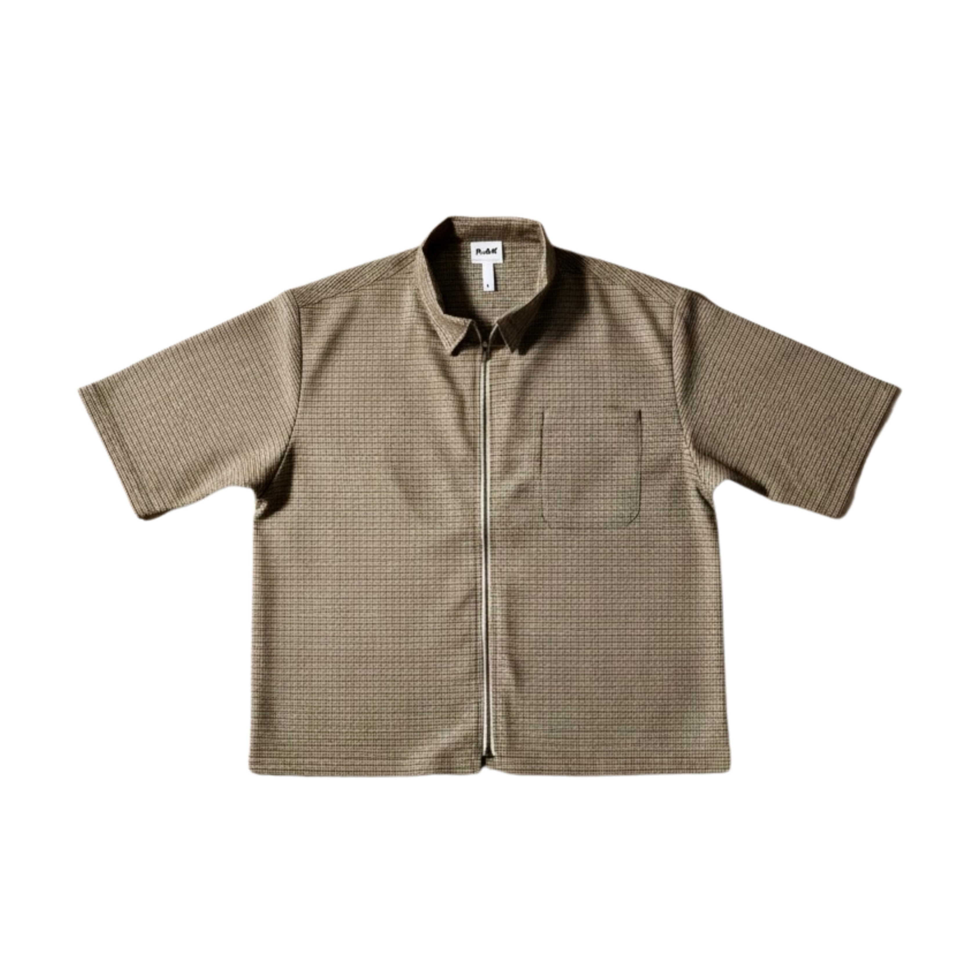 P.44 Red & Tan Plaid Classic Houndstooth Boxy Zipped Cropped Polo